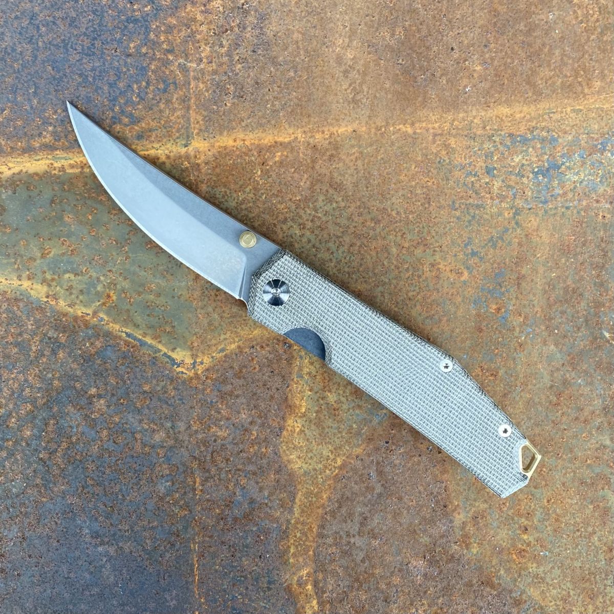 GiantMouse ACE Clyde Green Canvas Micarta Elmax Stonewashed Blade